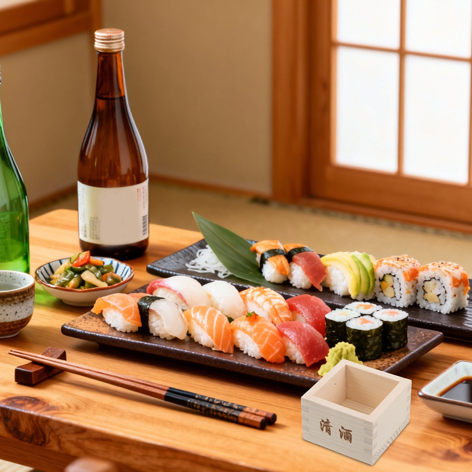 Japanese Restaurant Lifestyle - 2Pcs Wooden Sake Masu Box Traditional